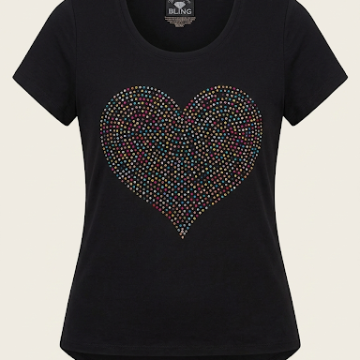 Black Rhinestone Heart Graphic Tee
